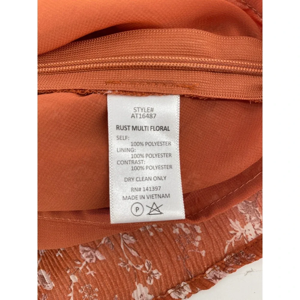 ASTR Floral Babydoll Top Womens Medium Burnt Orange Puff Sleeve Y2K Boho Cottage